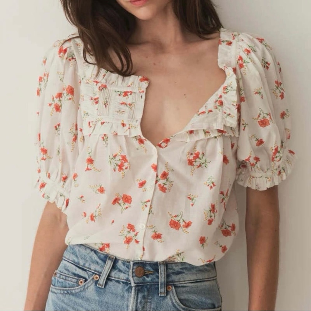DOEN Farley Top in Sweet Abelia Floral Cottagecore Coquette PuffSleeve Top S - Picture 2 of 12
